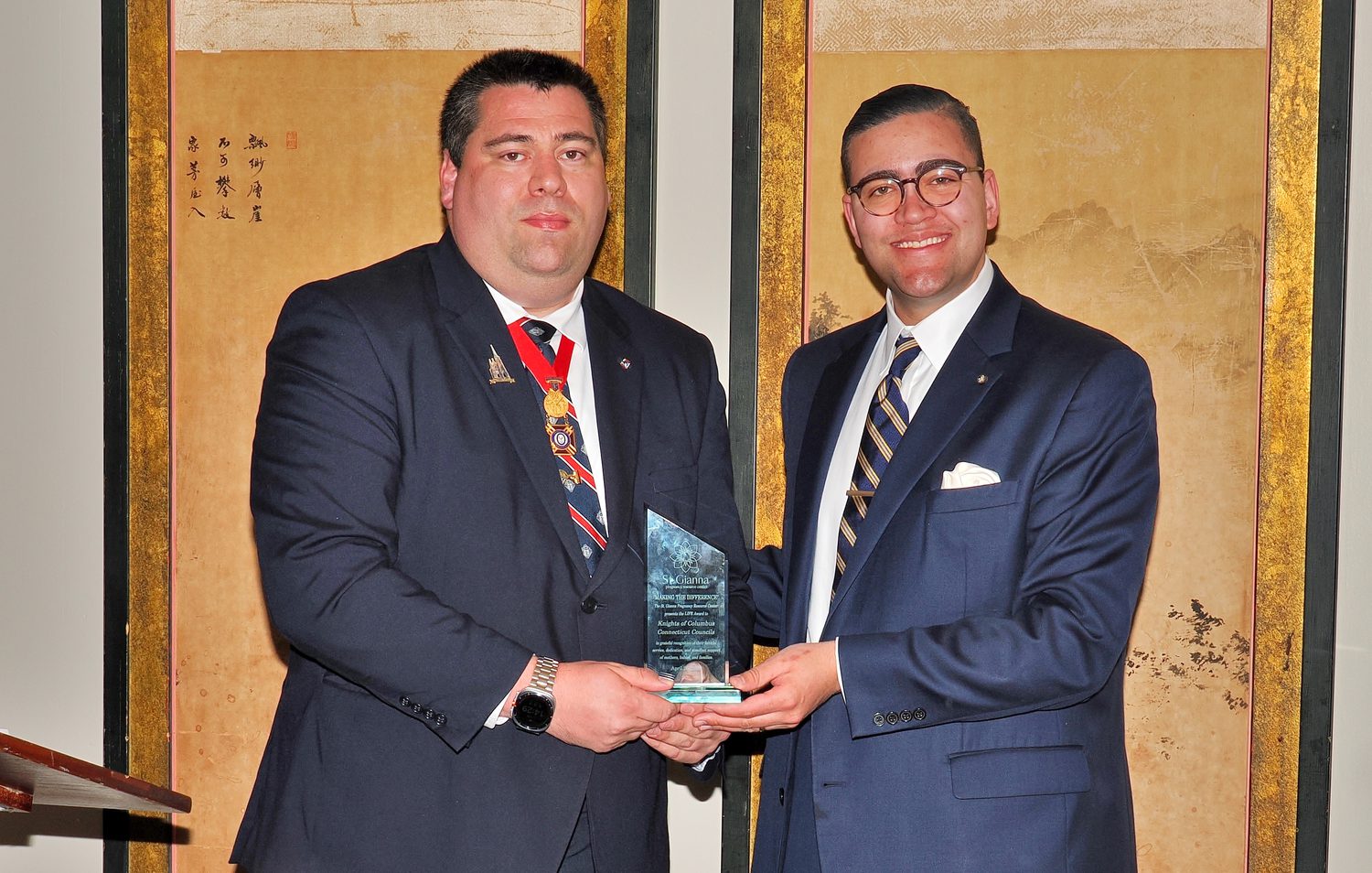 The Saint Gianna Life Award being presented to the Knights of Columbus Connecticut Councils